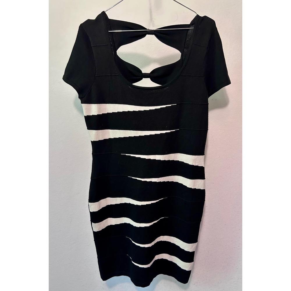 Pink Rose Womens Black White Striped Bow Back Bandage Dress PF310375R‎ Large